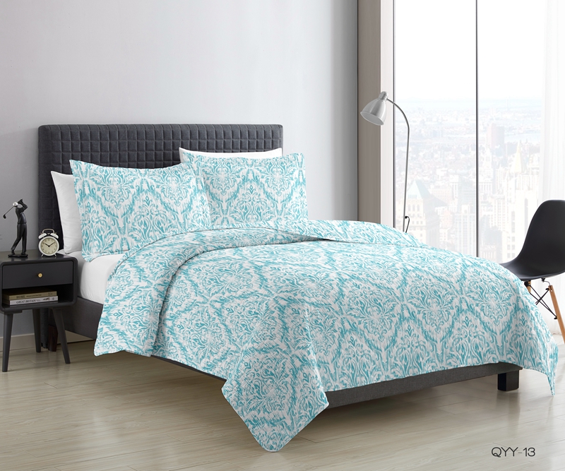 blue damask ogee quilted coverlet